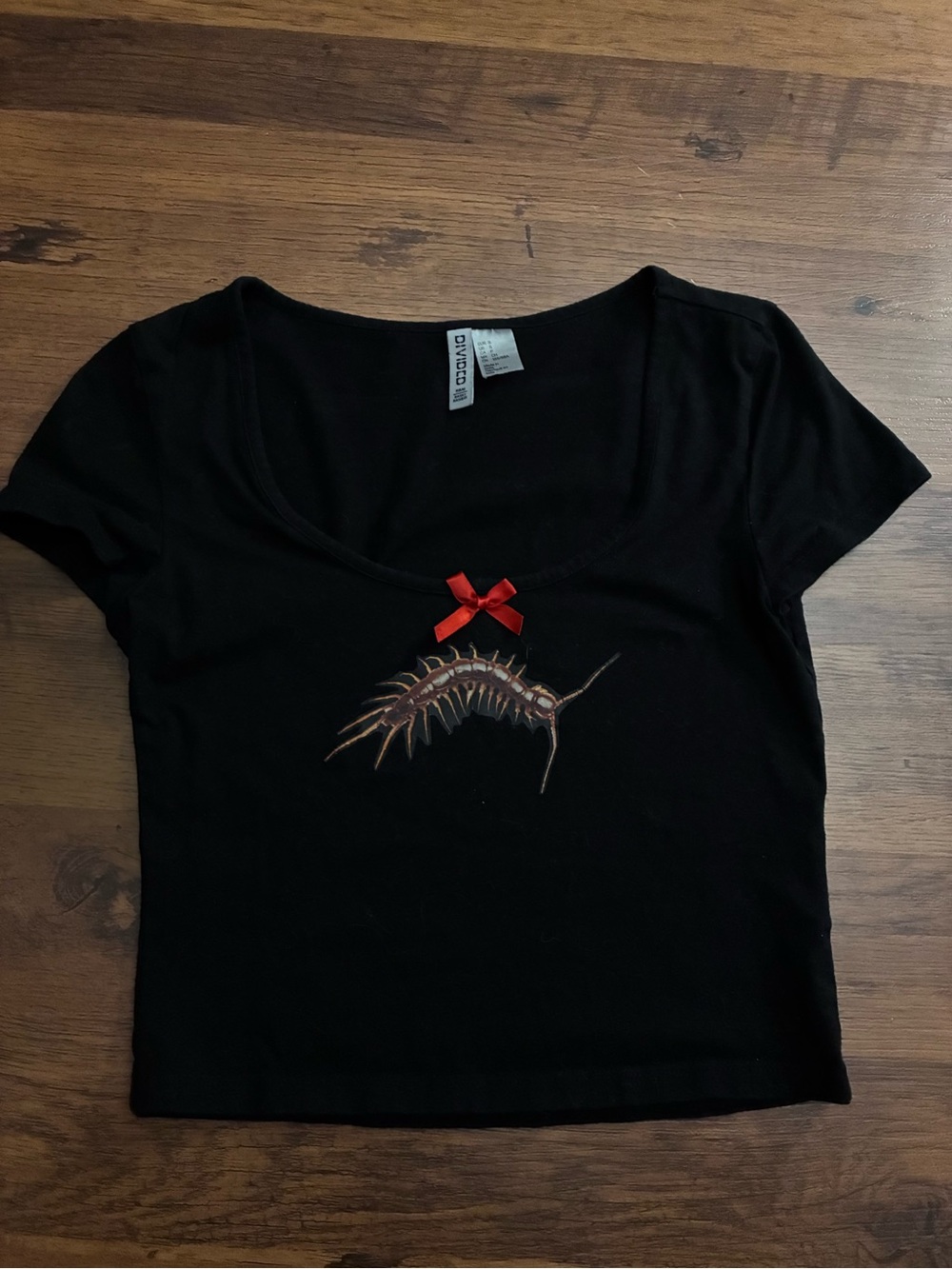 H&M Black Crop Scoop Neck Top with Red Bow